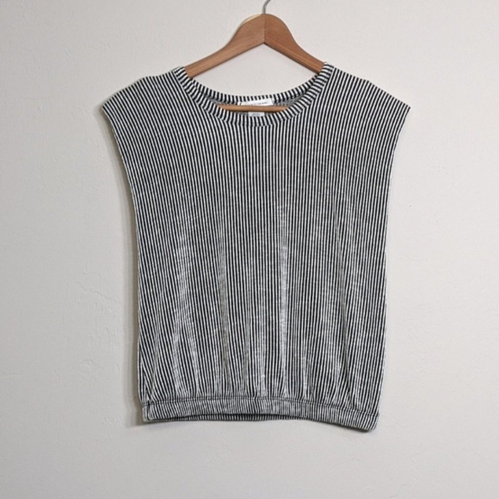Caution to the Wind Black & White Stripe Soft Junior's Muscle Tank Top - Size L